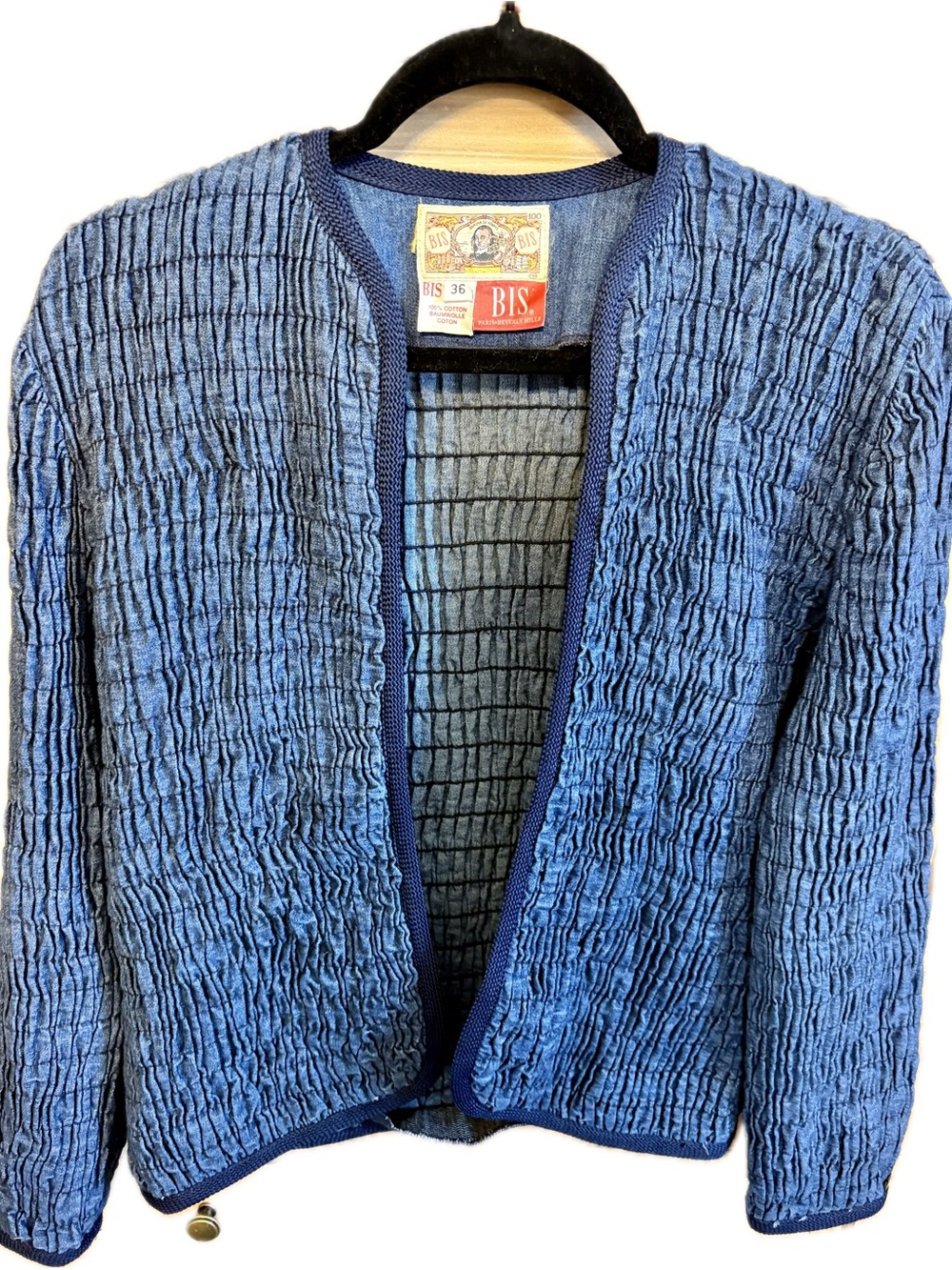 Blue Crinkled Open-Front Blazer